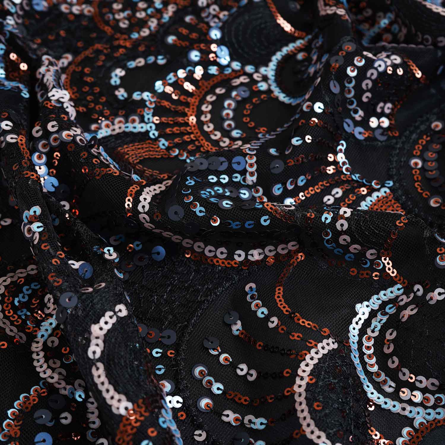Black & Multicolor Handwork Imported Sequence Embroidery Net Fabric 9001 - TradeUNO