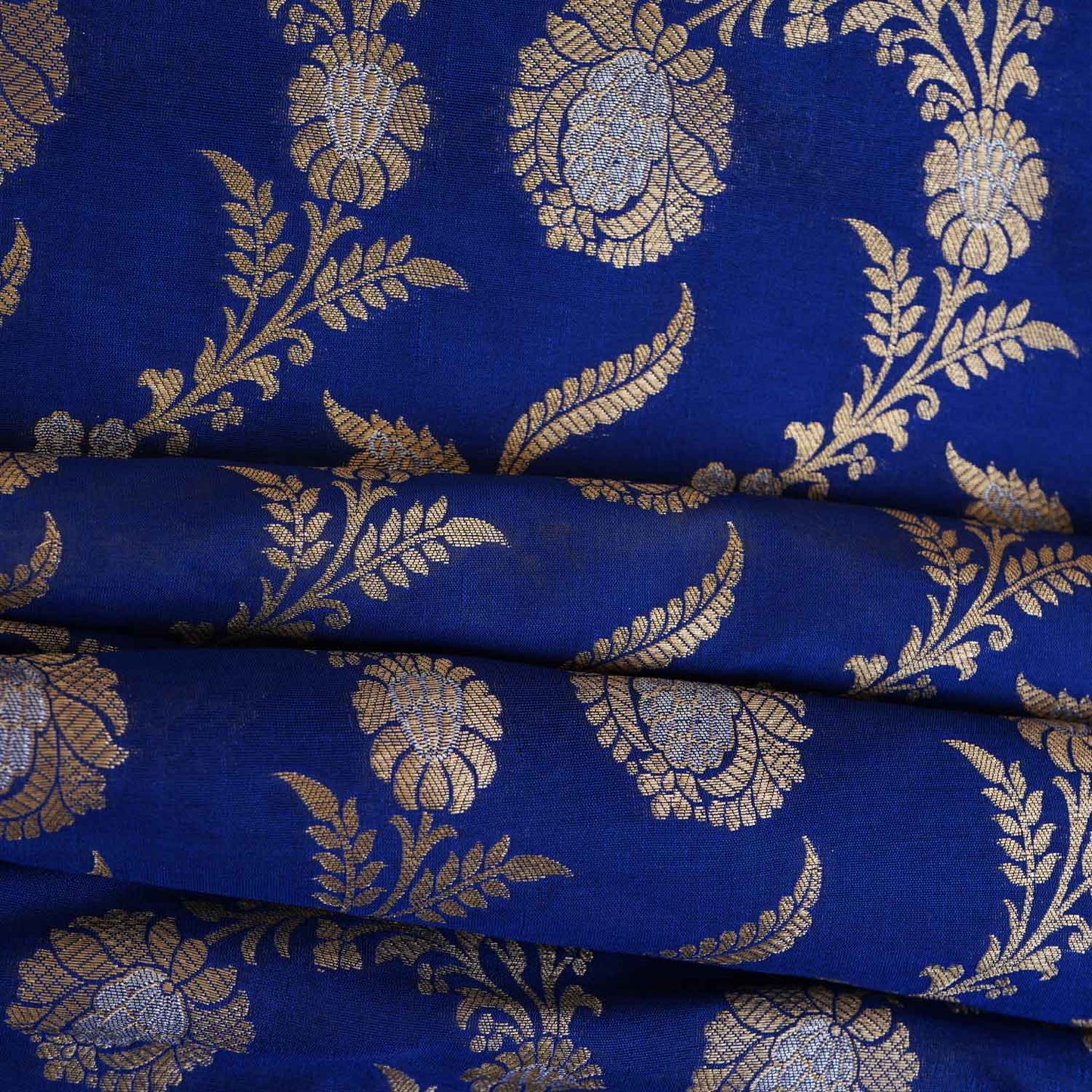 Royal Blue Floral Jaal Katan Silk Fabric NH-28901