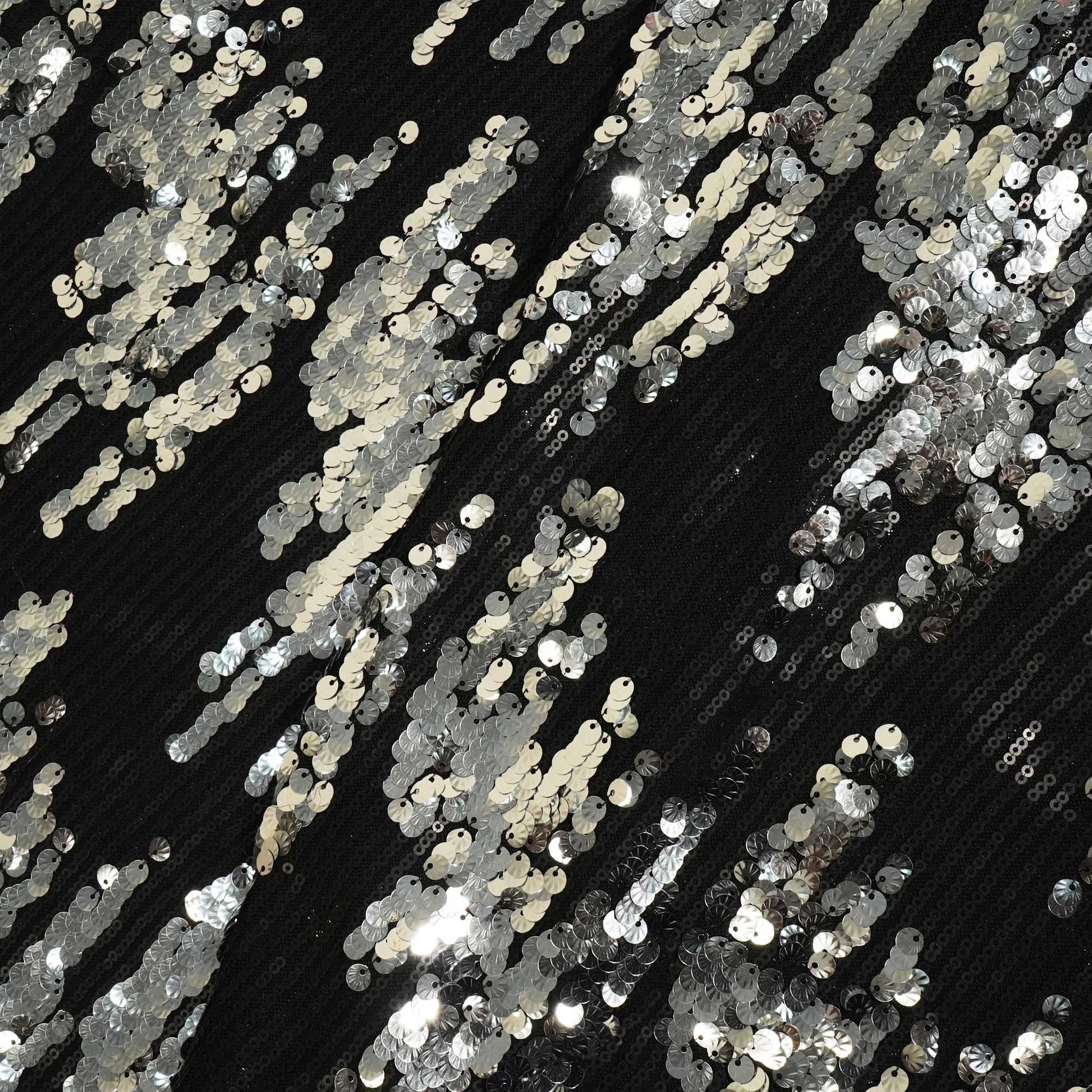 Black & Silver Imported Sequence Embroidery Net AAF-9012