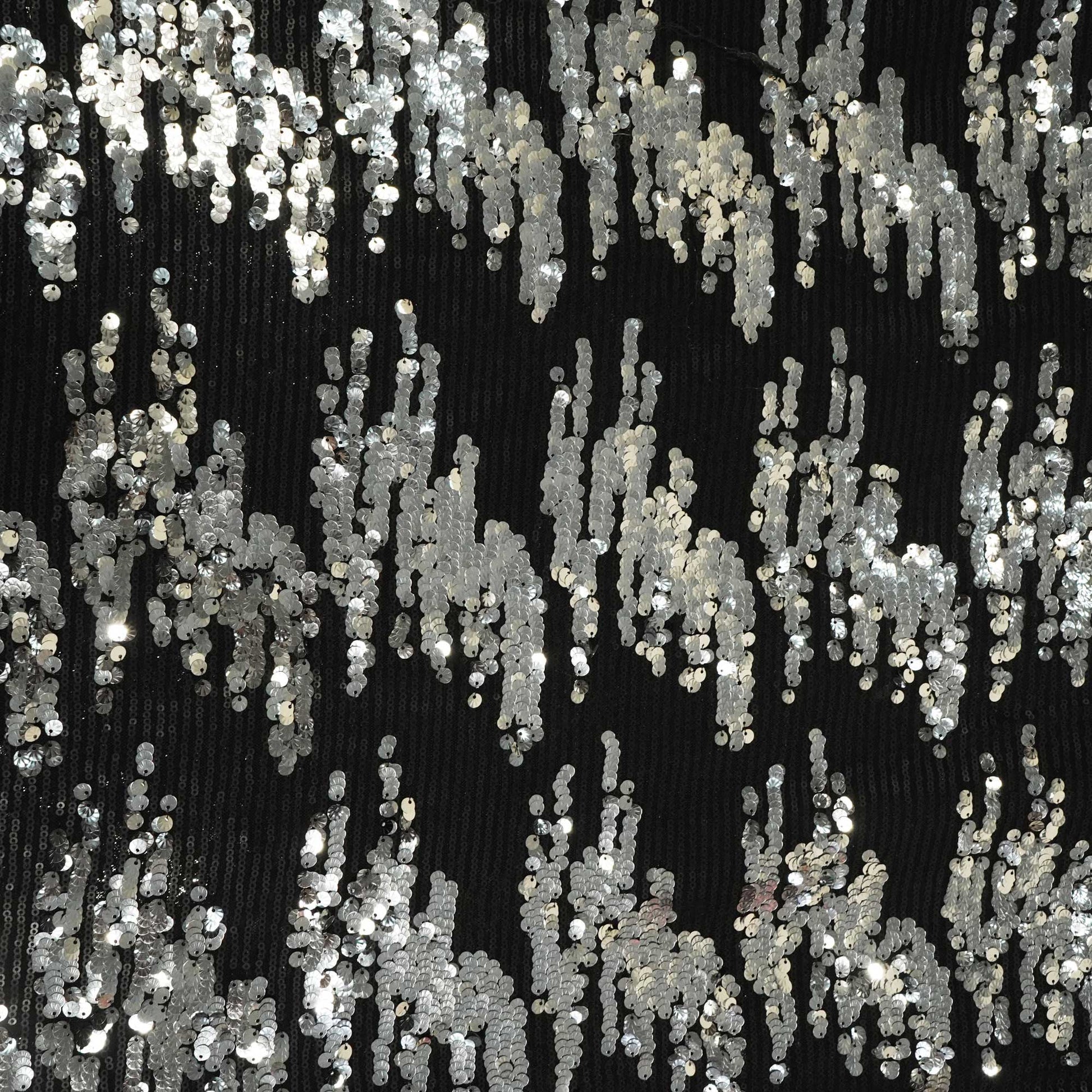 Black & Silver Imported Sequence Embroidery Net AAF-9012