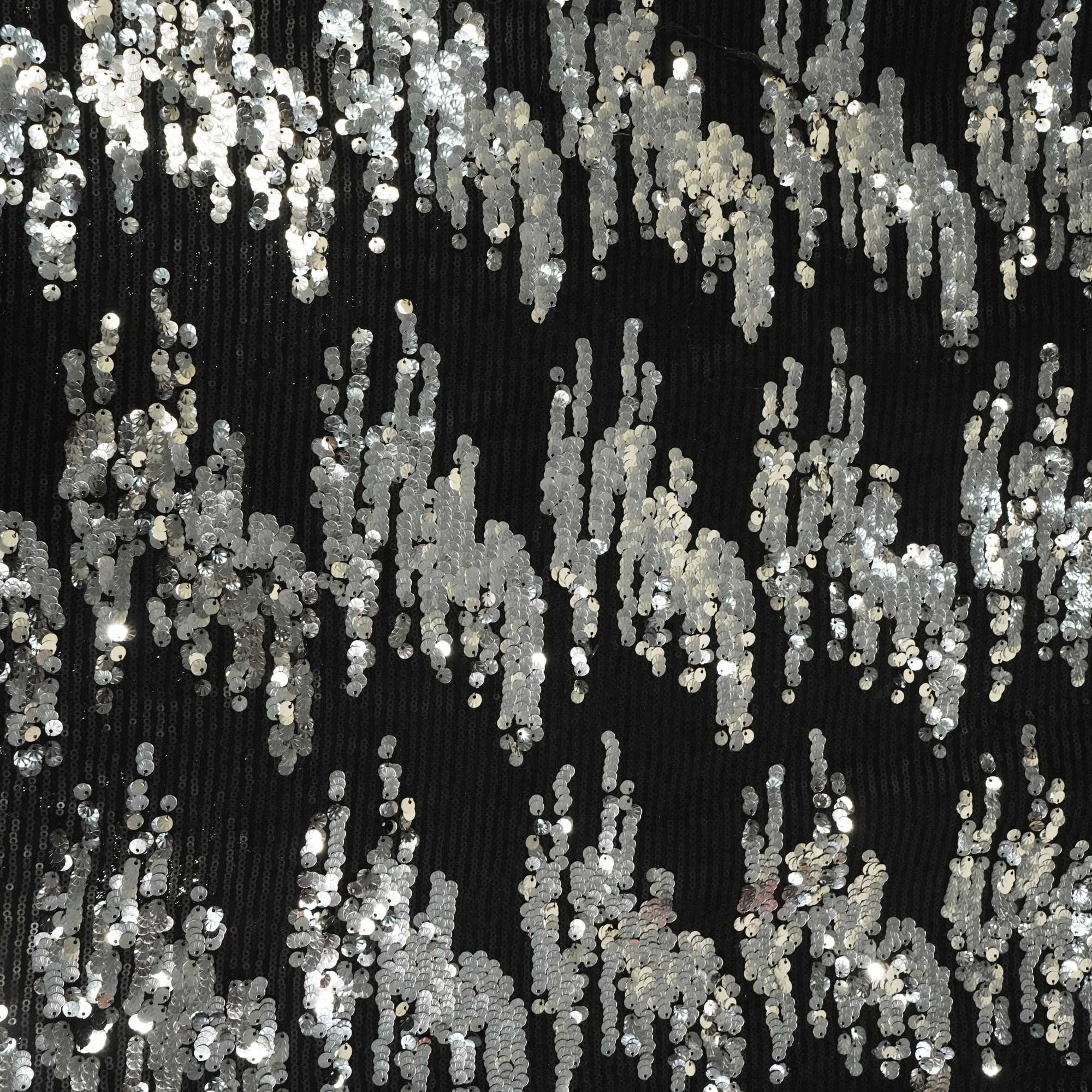 Black & Silver Imported Sequence Embroidery Net AAF-9012