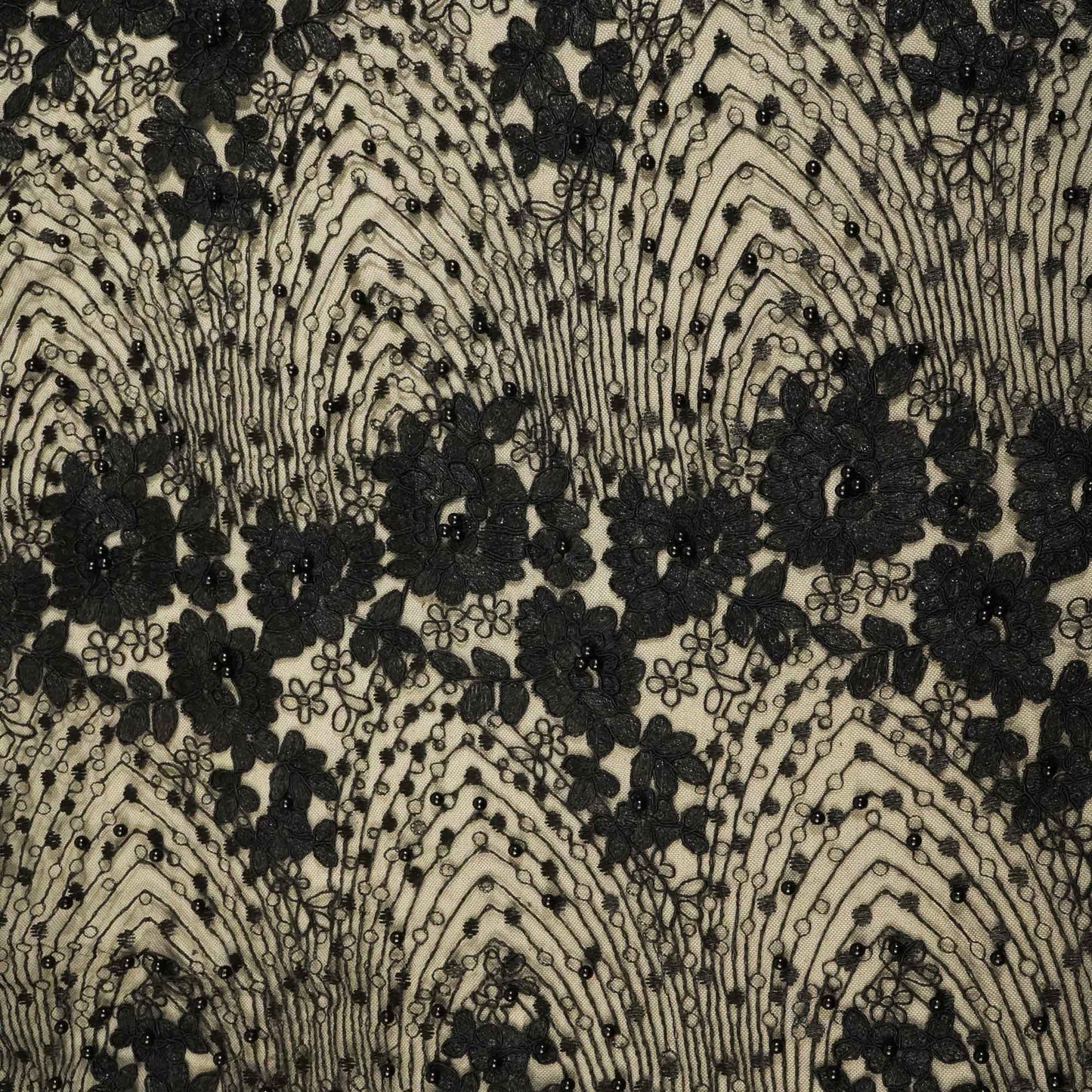 Black Imported Pearl & Sequence Thread Embroidery Net AAF-9015