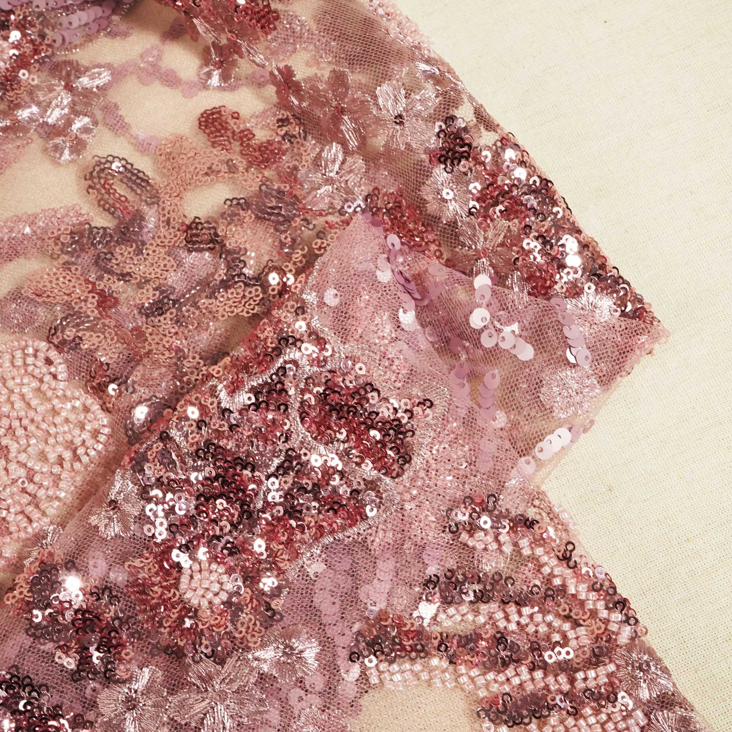 Pink Handwok Bead Imported Sequence Thread Embroidery Net CF-9029