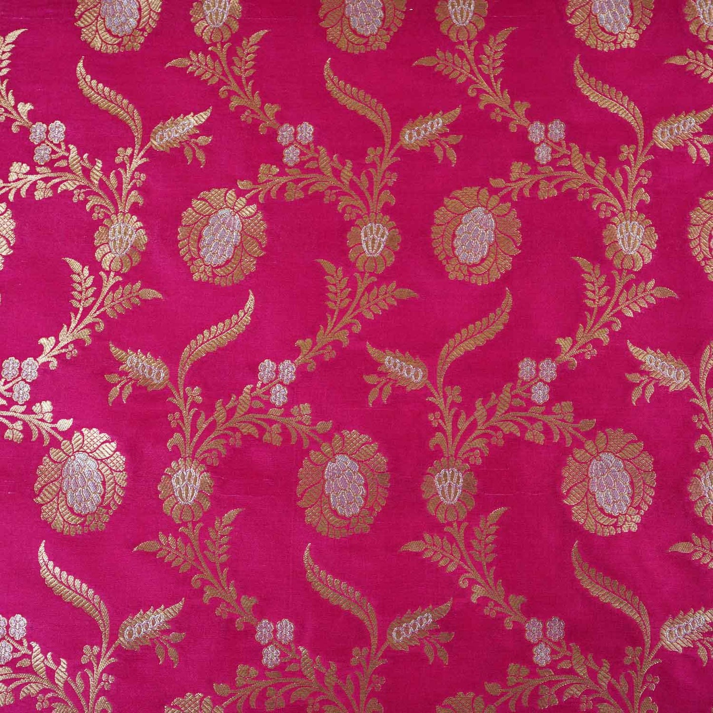 Pink Floral Jaal Katan Silk Fabric NH-28903