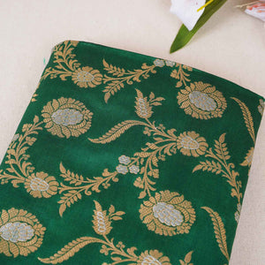 Olive Green Floral Jaal Katan Silk Fabric NH-28904 - TradeUNO
