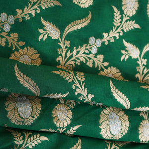 Olive Green Floral Jaal Katan Silk Fabric NH-28904 - TradeUNO