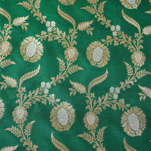Olive Green Floral Jaal Katan Silk Fabric NH-28904 - TradeUNO
