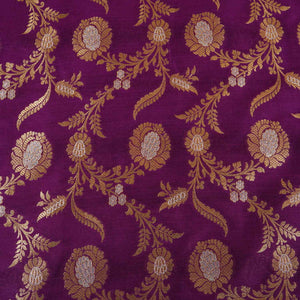 Purple Floral Jaal Katan Silk Fabric NH-28905 - TradeUNO