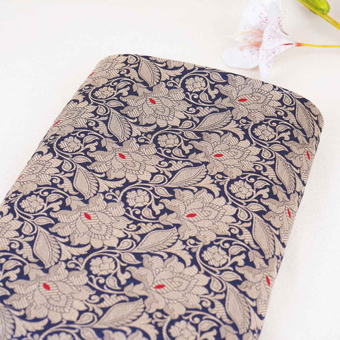 Wine Silver Jaal Brocade Fabric NH-28906