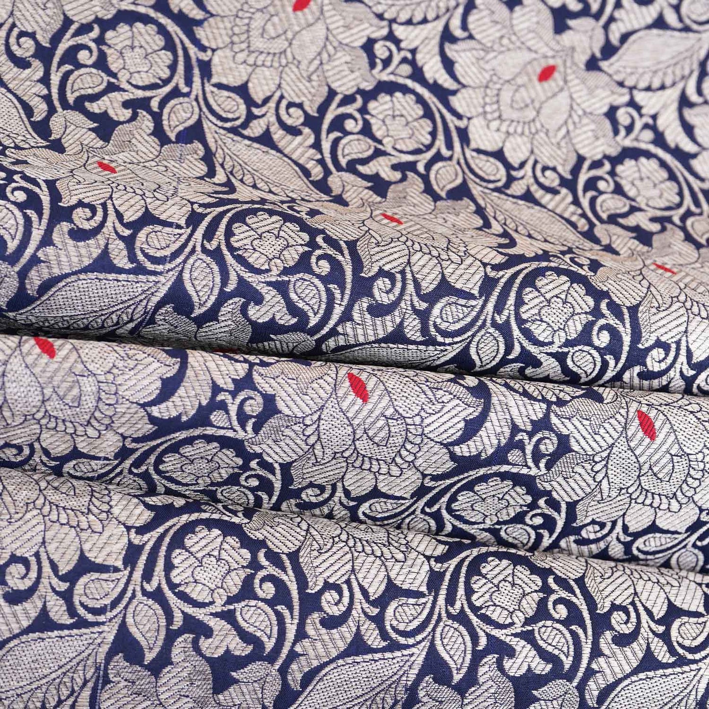 Wine Silver Jaal Brocade Fabric NH-28906