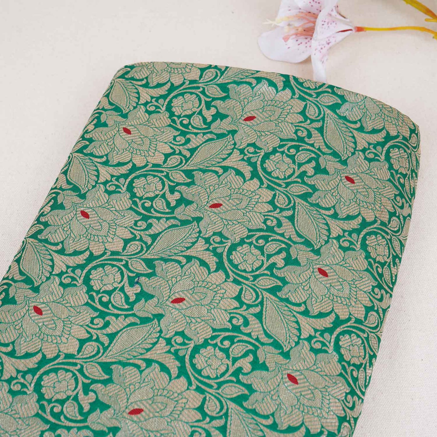 Green Silver Jaal Brocade Fabric NH-28907