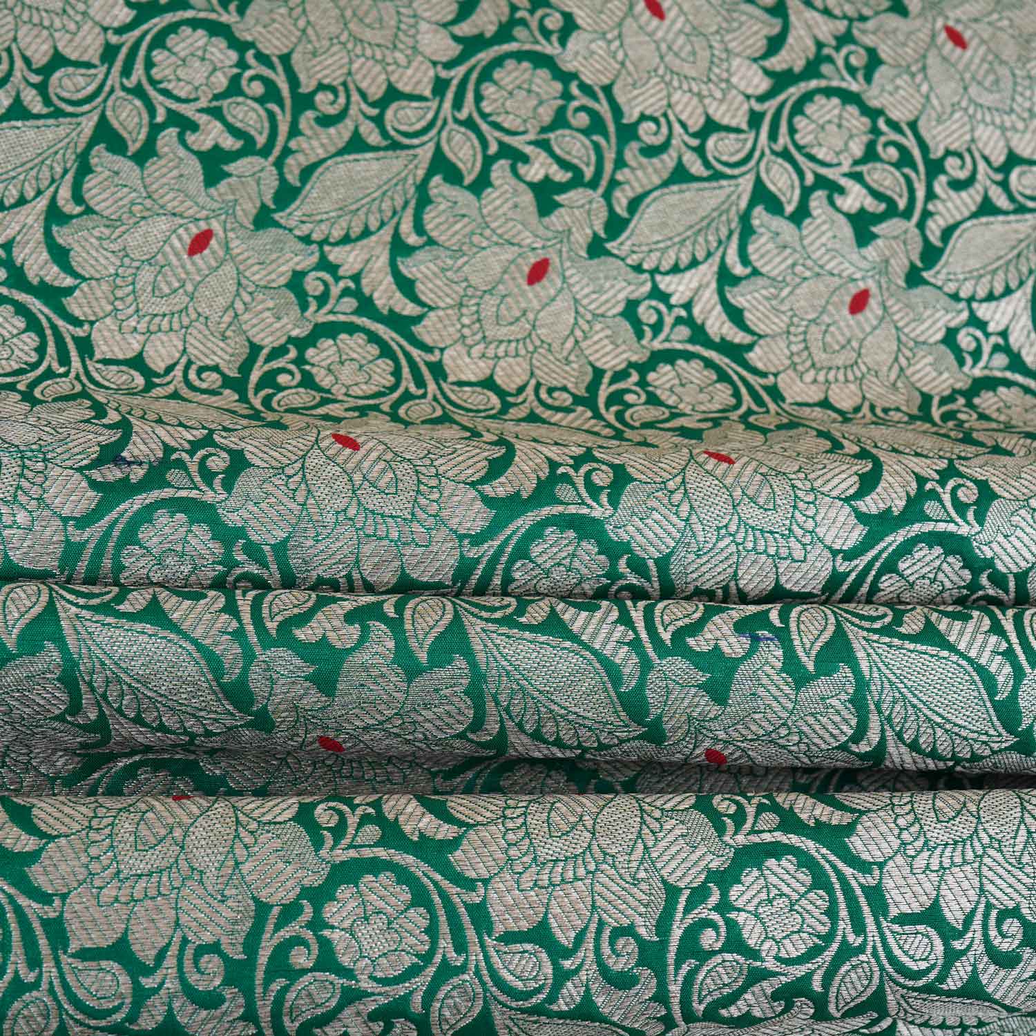 Green Silver Jaal Brocade Fabric NH-28907 - TradeUNO
