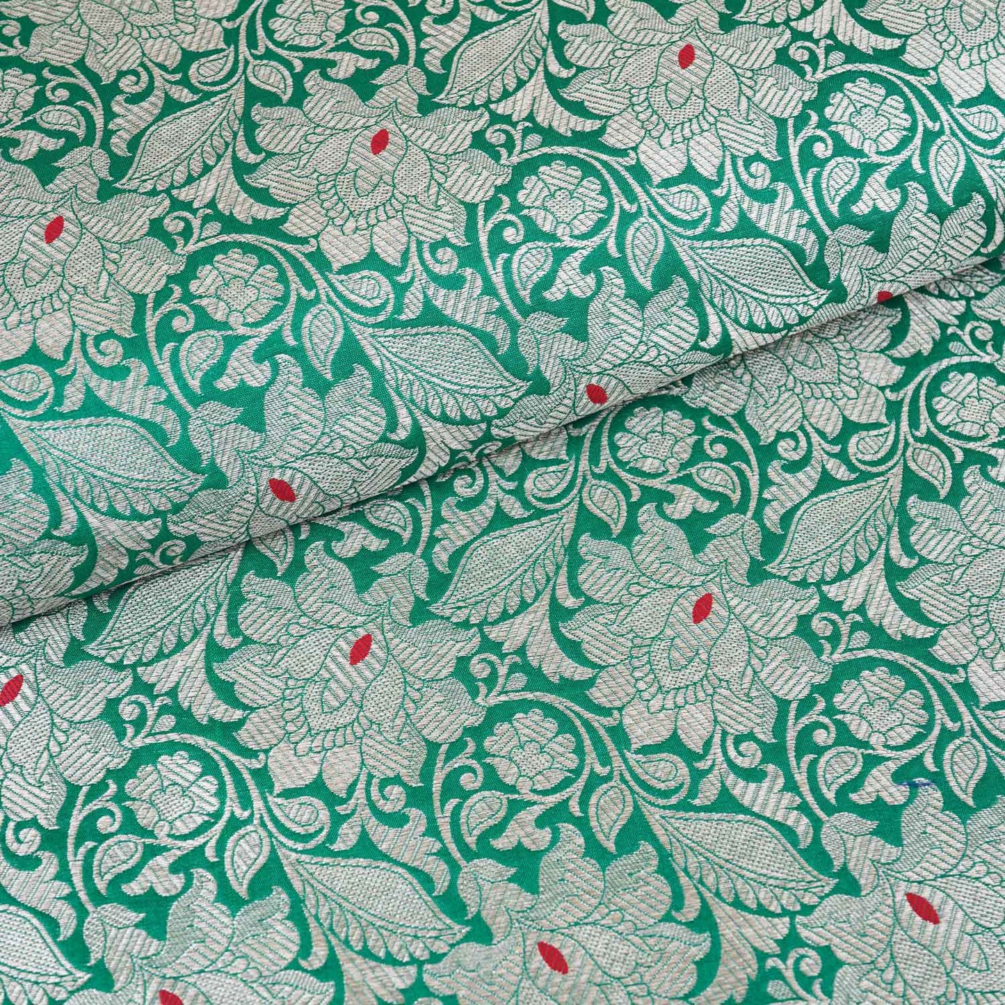 Green Silver Jaal Brocade Fabric NH-28907