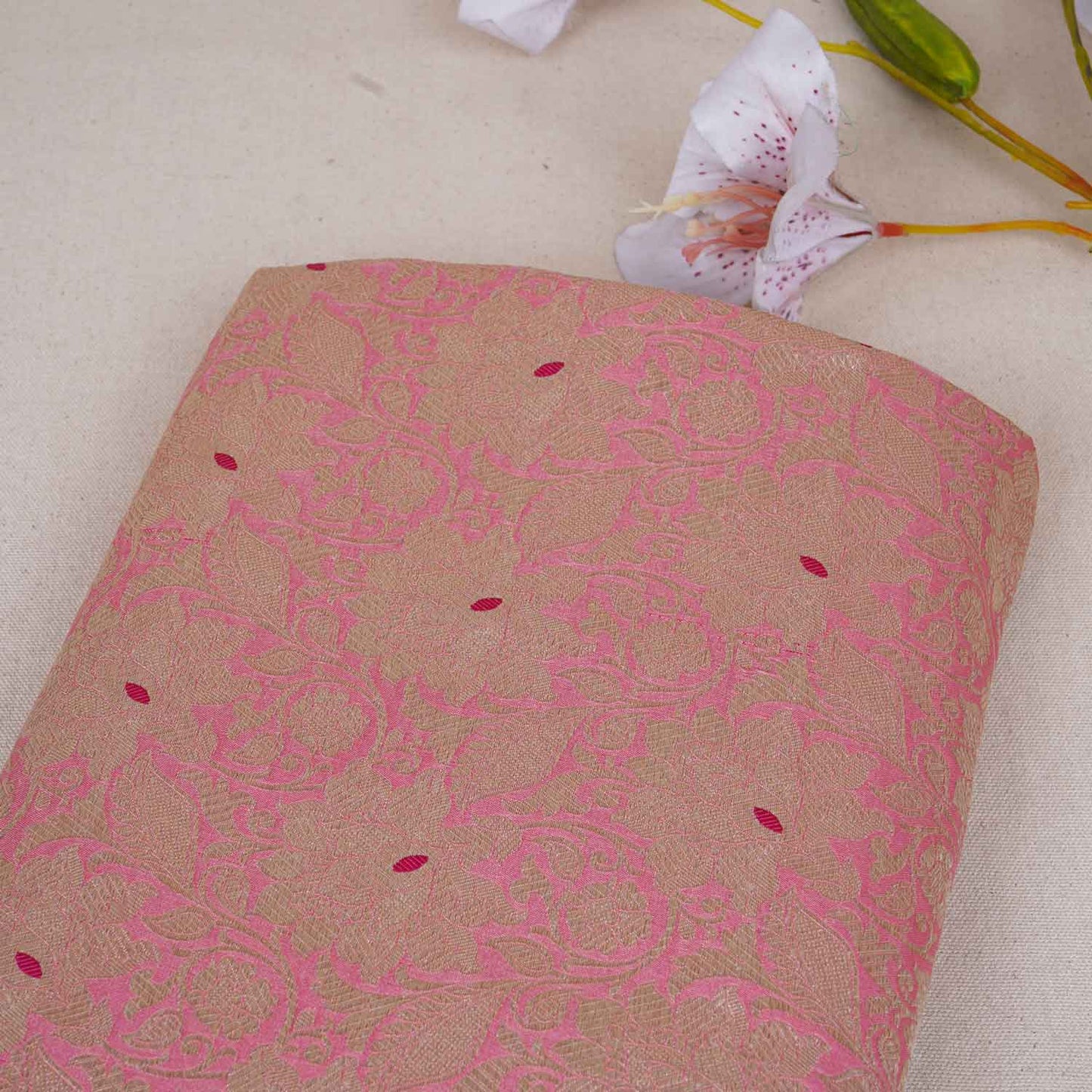 Pink Silver Jaal Brocade Fabric NH-28909
