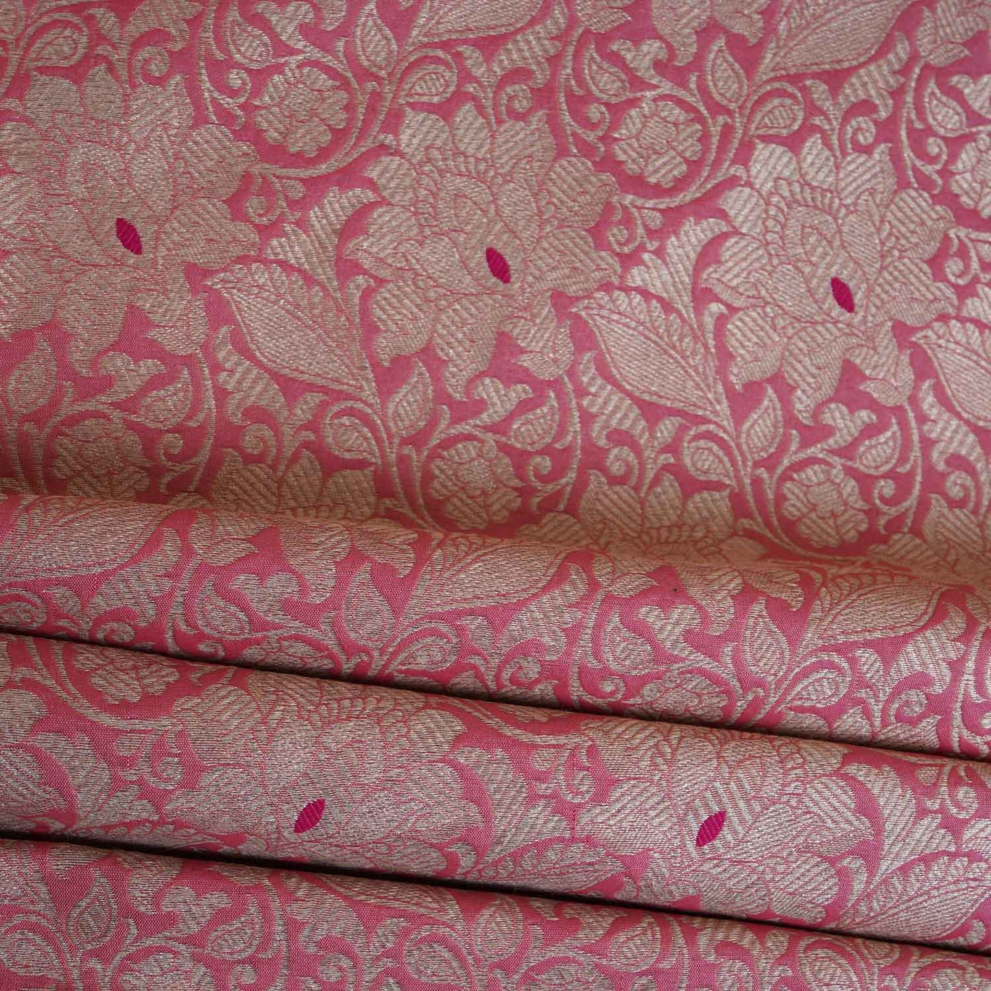 Pink Silver Jaal Brocade Fabric NH-28909