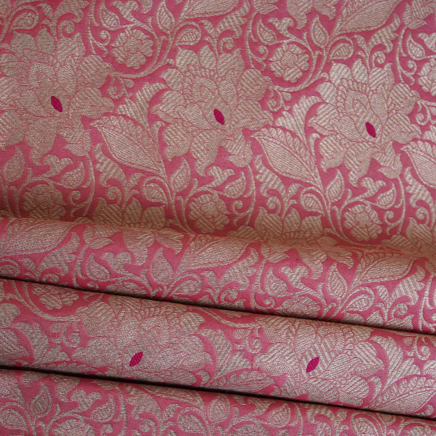 Pink Silver Jaal Brocade Fabric NH-28909 - TradeUNO