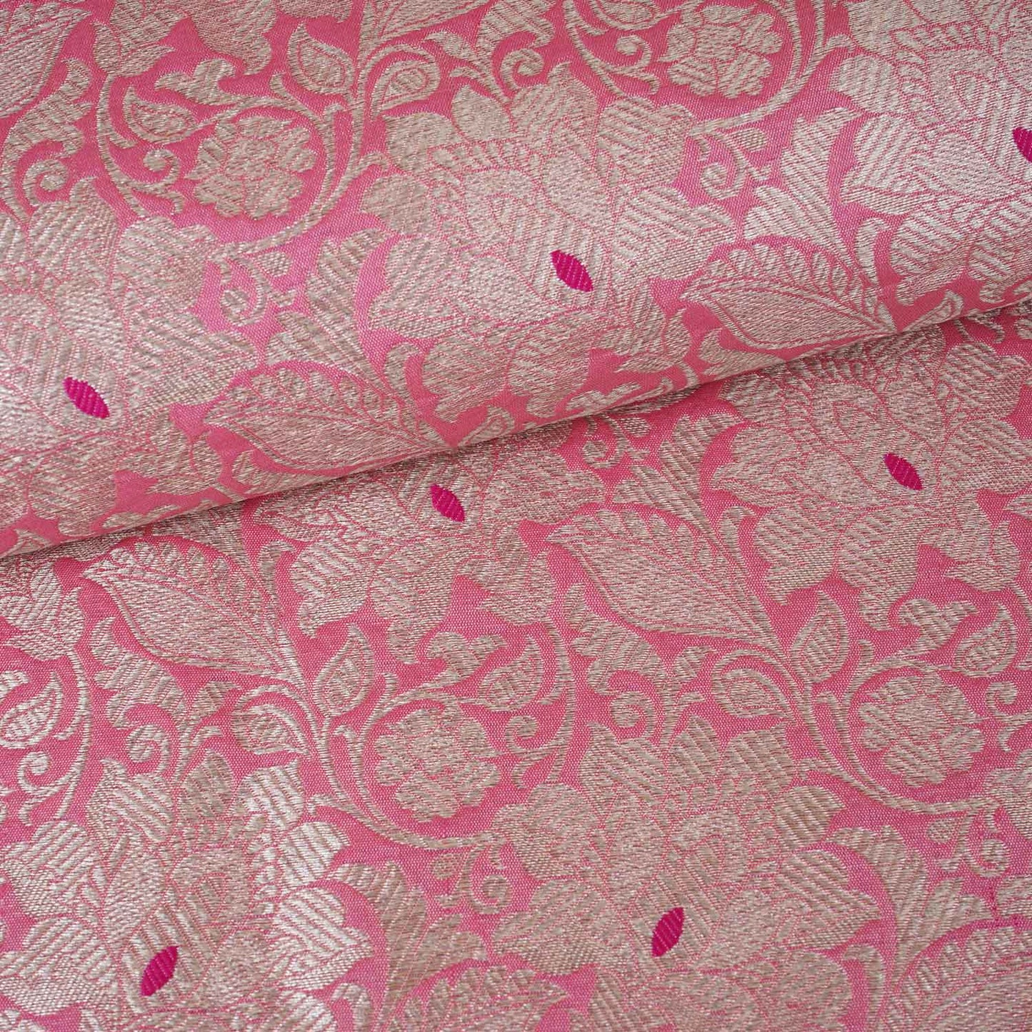 Pink Silver Jaal Brocade Fabric NH-28909