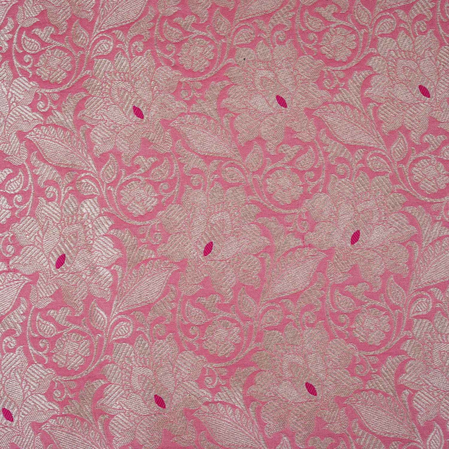 Pink Silver Jaal Brocade Fabric NH-28909