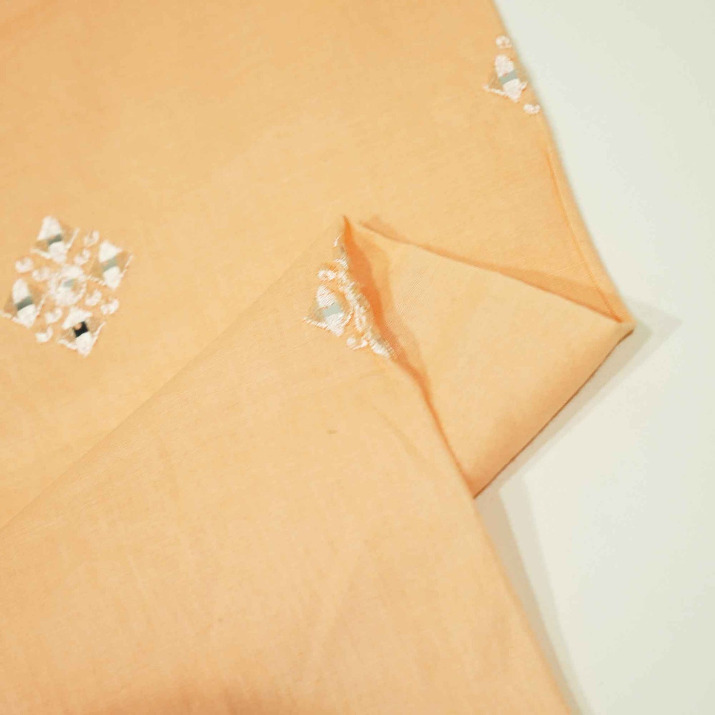 Salmon Pink Floral Sequence Thread Embroidery Cotton WI-9096