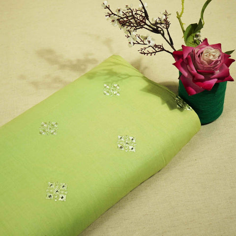 Green Floral Sequence Thread Embroidery Cotton WI-9097