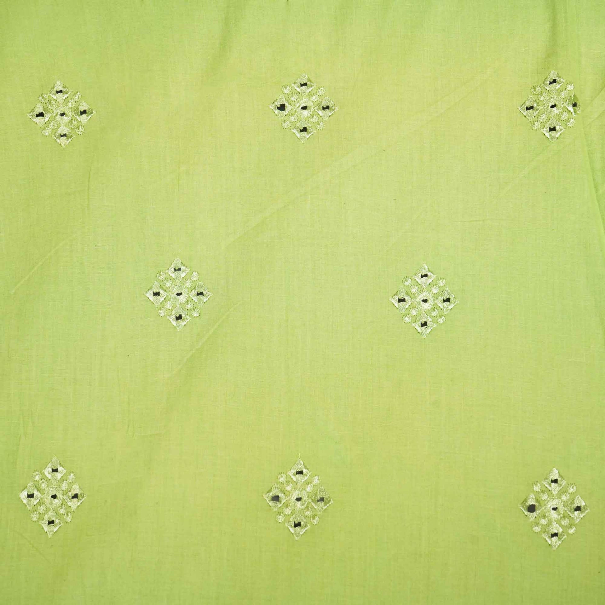Green Floral Sequence Thread Embroidery Cotton WI-9097