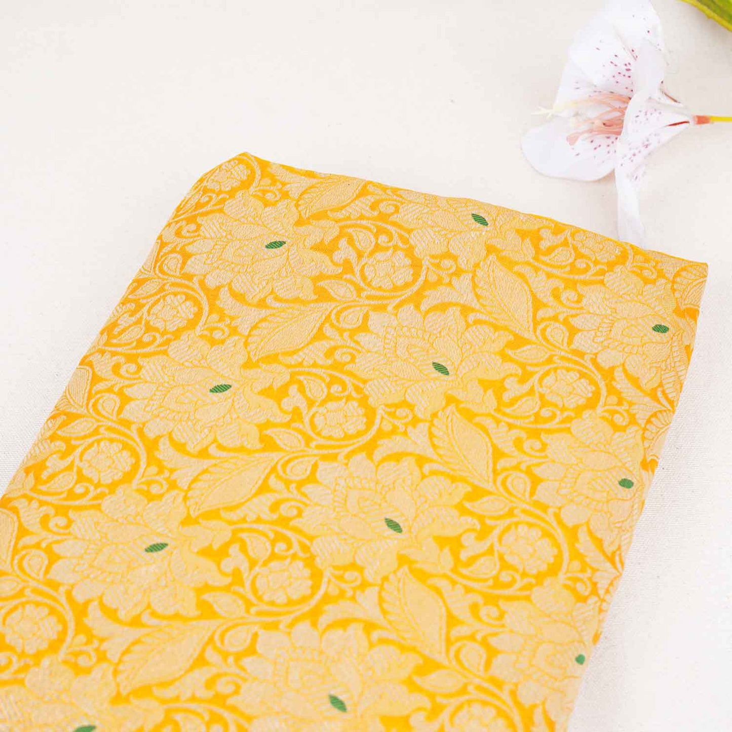 Mustard Yellow Silver Jaal Brocade Fabric NH-28911