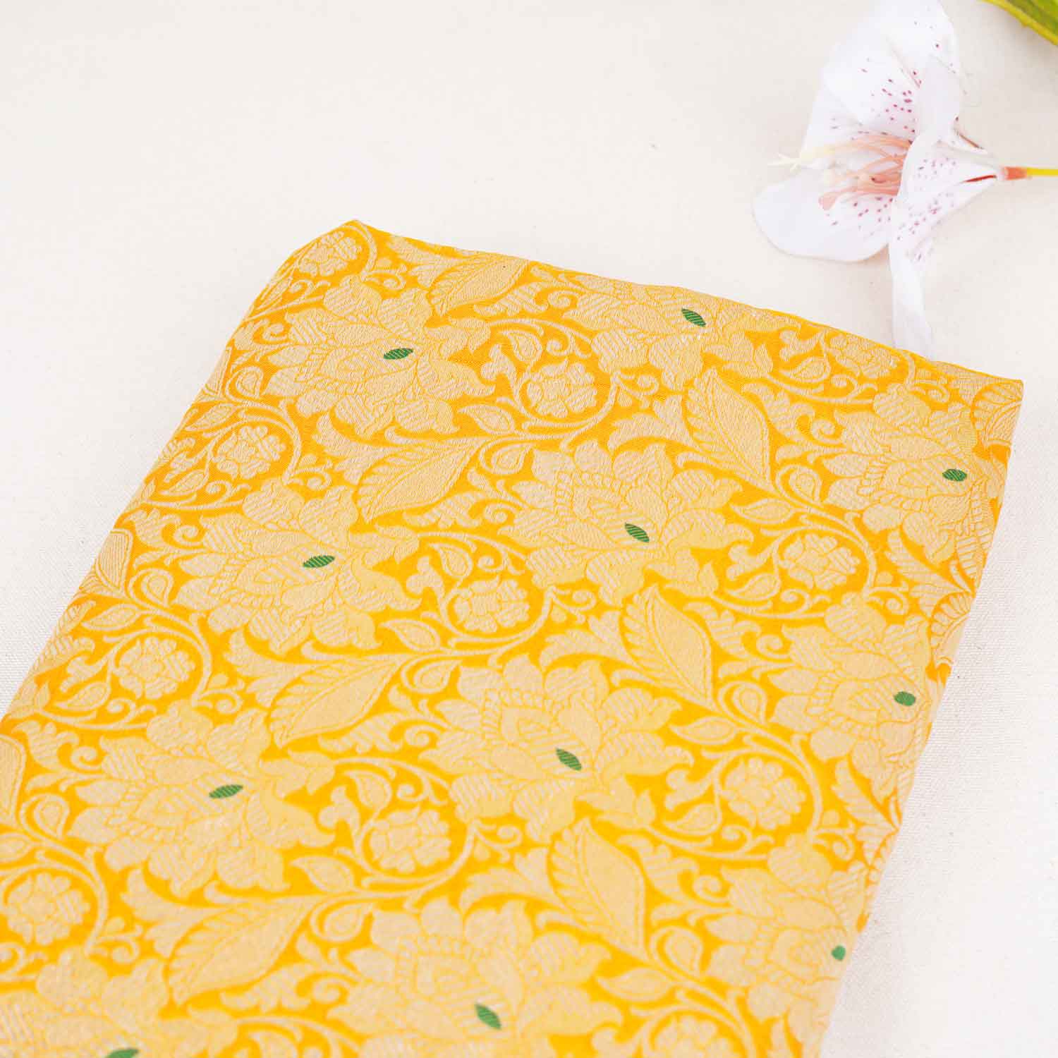 Mustard Yellow Silver Jaal Brocade Fabric NH-28911 - TradeUNO