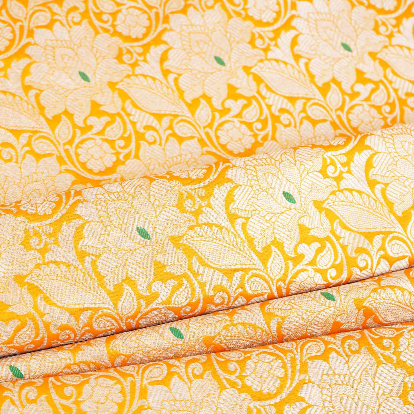 Mustard Yellow Silver Jaal Brocade Fabric NH-28911