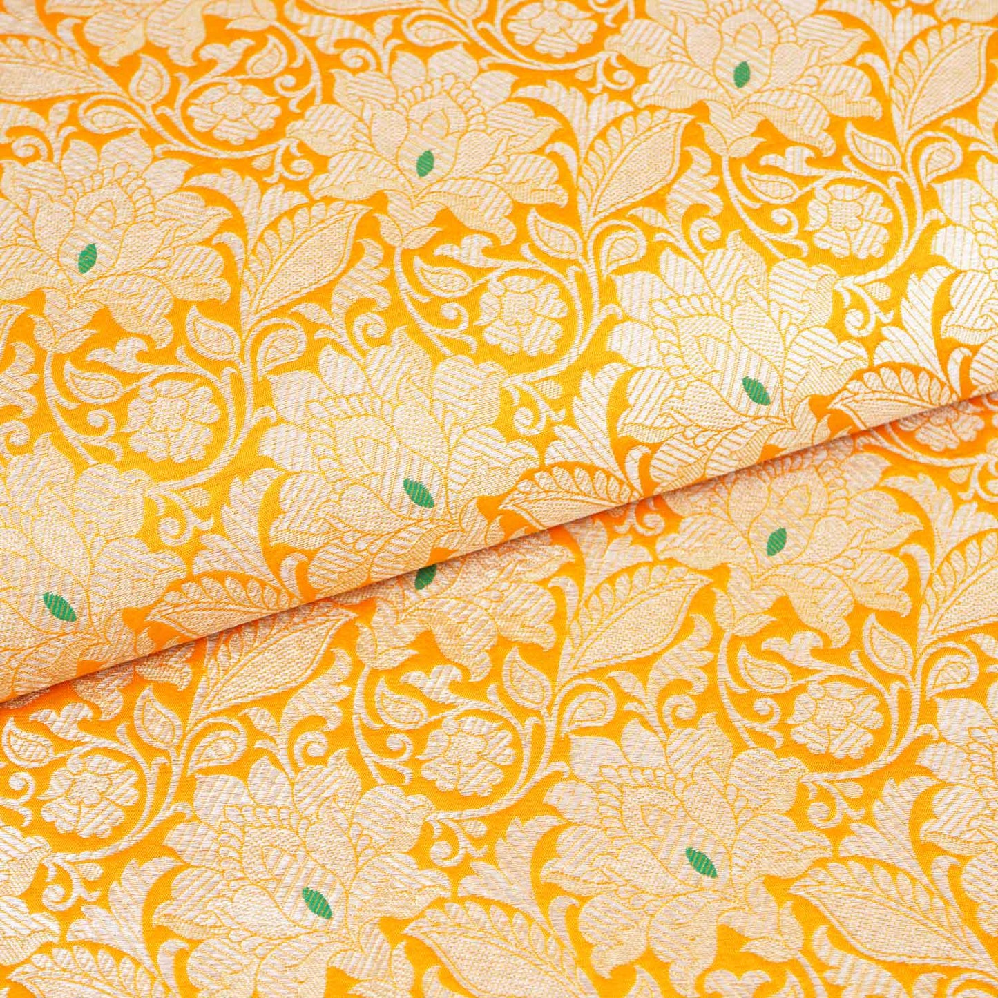 Mustard Yellow Silver Jaal Brocade Fabric NH-28911