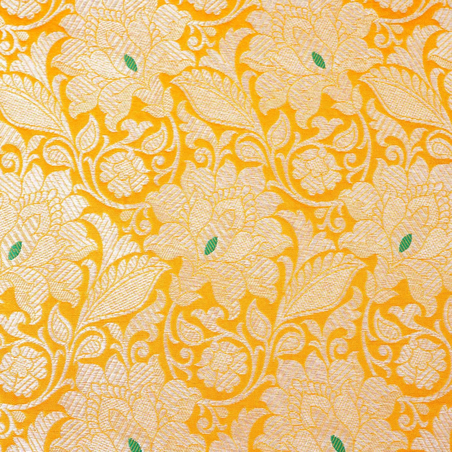 Mustard Yellow Silver Jaal Brocade Fabric NH-28911
