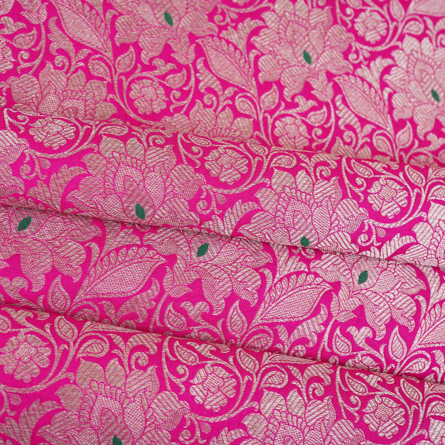 Magenta Pink Silver Jaal Brocade Fabric NH-28912 - TradeUNO
