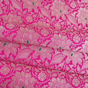 Magenta Pink Silver Jaal Brocade Fabric NH-28912 - TradeUNO