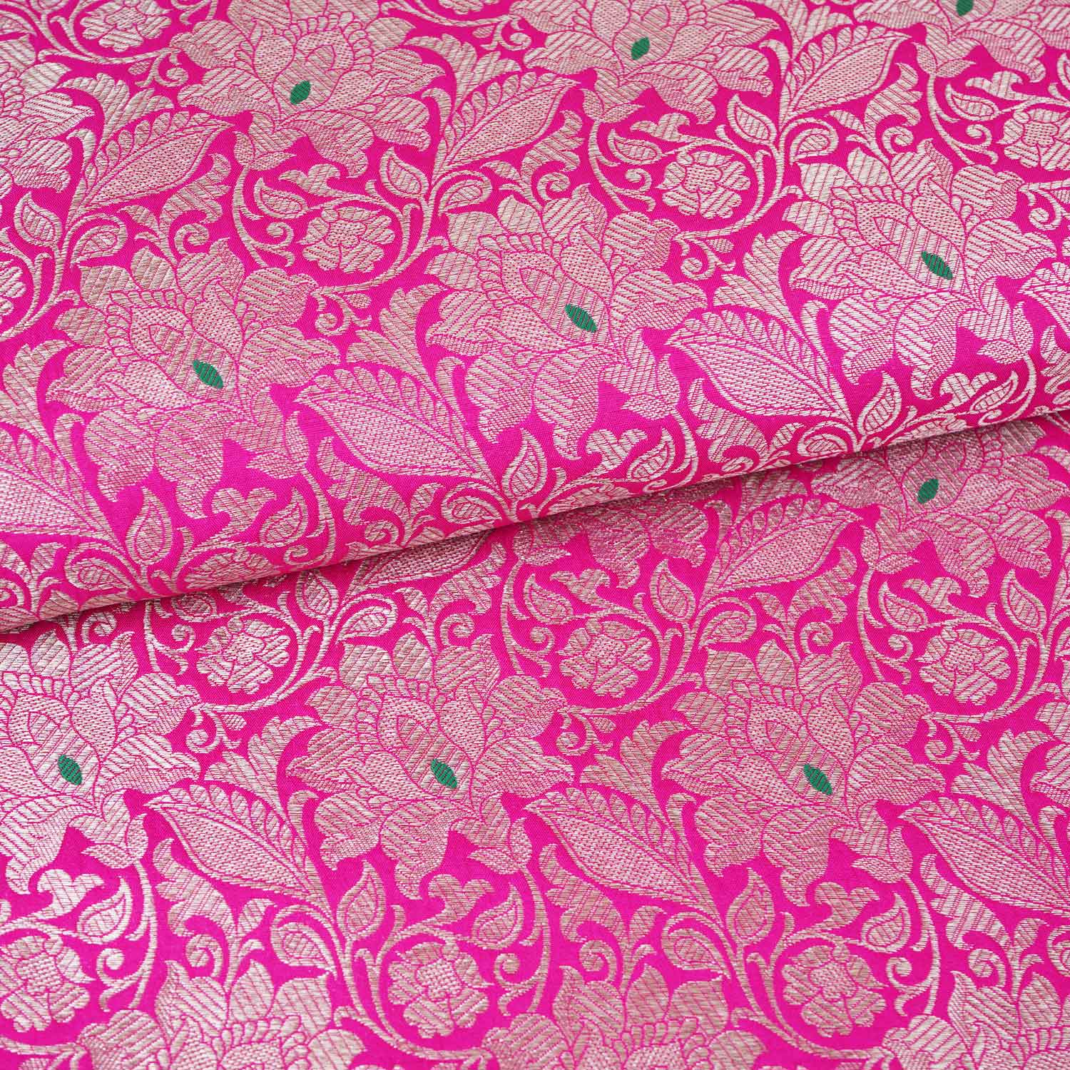 Magenta Pink Silver Jaal Brocade Fabric NH-28912 - TradeUNO