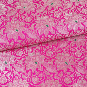 Magenta Pink Silver Jaal Brocade Fabric NH-28912 - TradeUNO