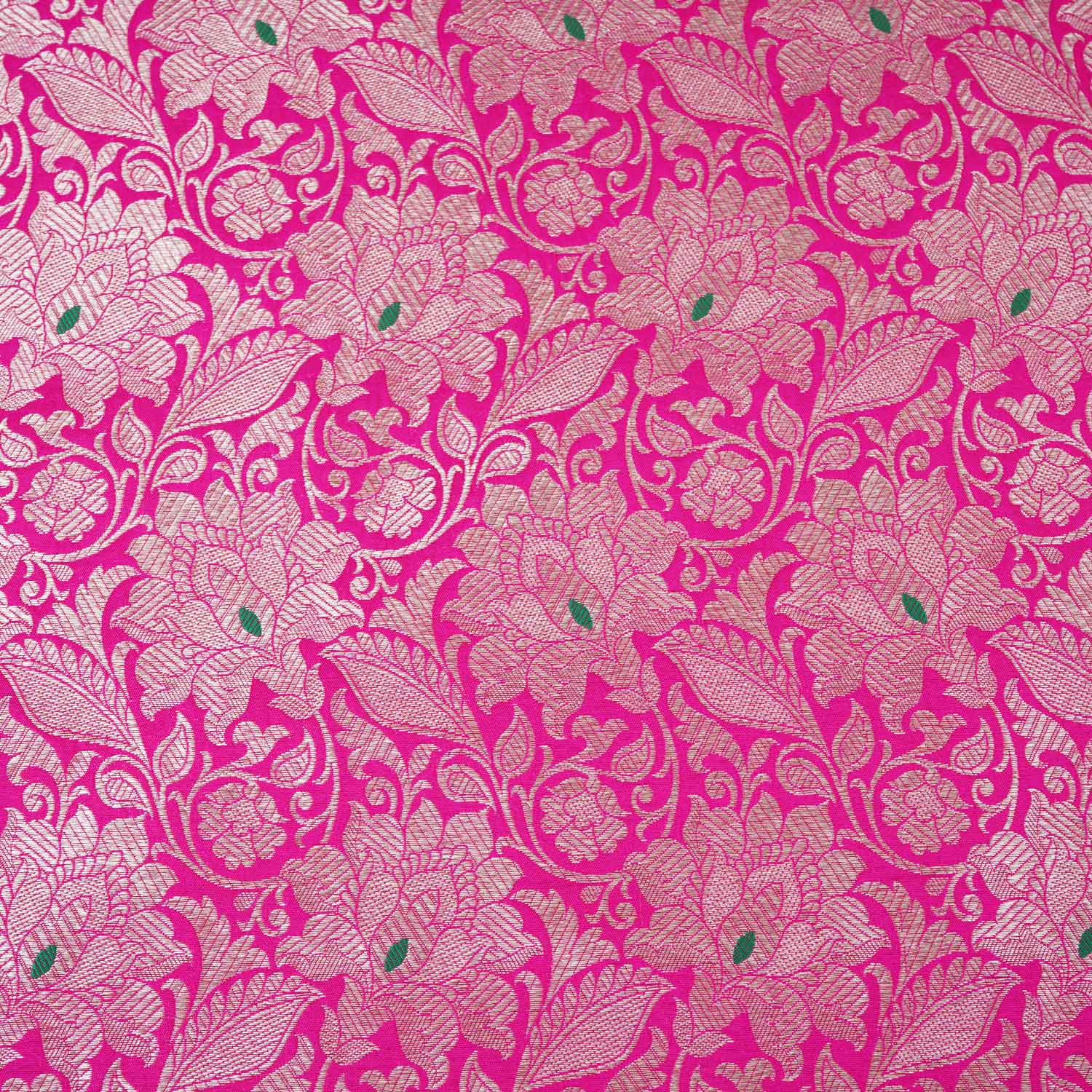 Magenta Pink Silver Jaal Brocade Fabric NH-28912 - TradeUNO