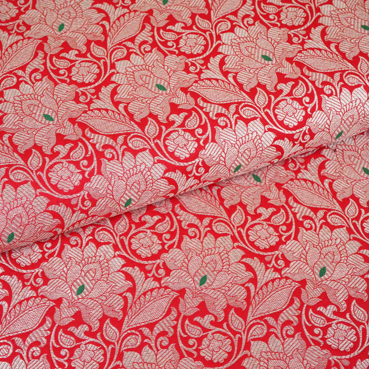 Red Silver Jaal Brocade Fabric NH-28913 - TradeUNO