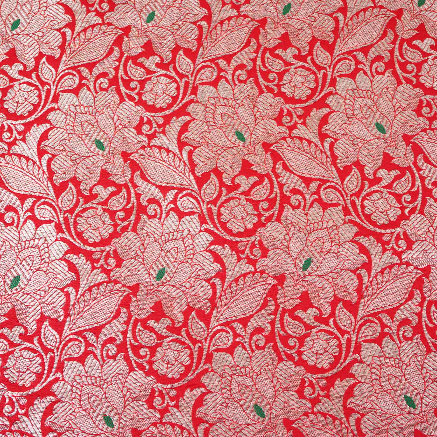 Red Silver Jaal Brocade Fabric NH-28913 - TradeUNO
