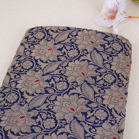 Navy Blue Silver Jaal Fabric NH-28914