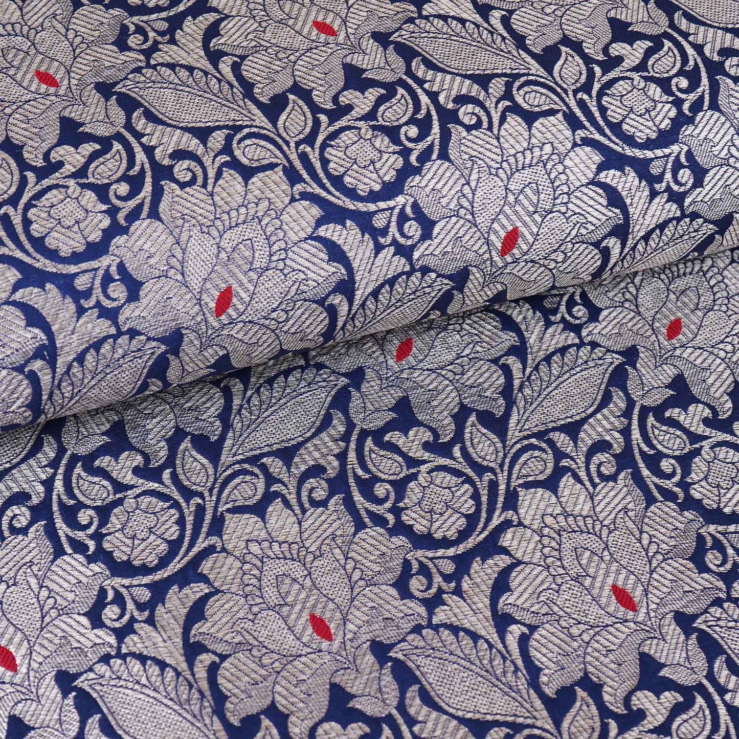 Navy Blue Silver Jaal Fabric NH-28914