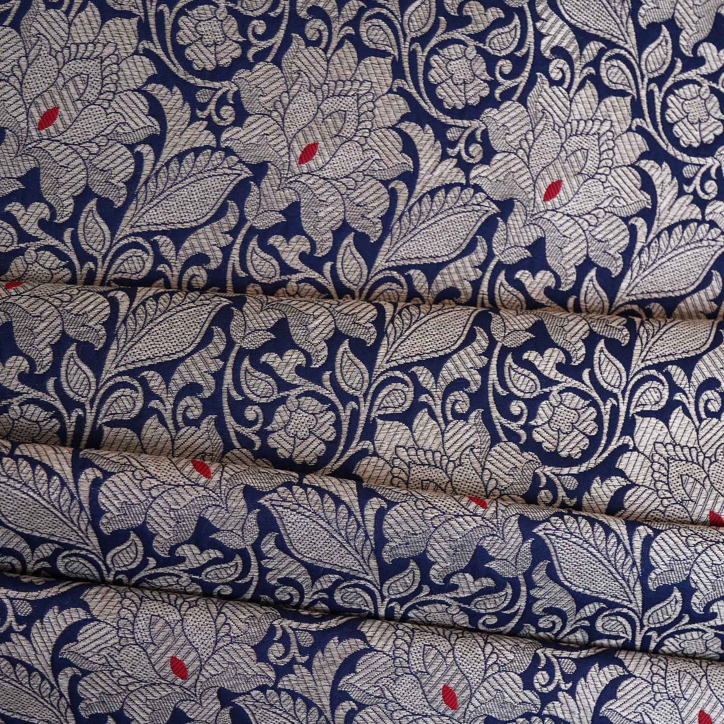 Navy Blue Silver Jaal Fabric NH-28914