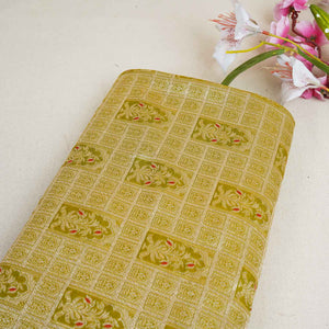 Pista Green Silver Jharokha Brocade Fabric NH-28915 - TradeUNO
