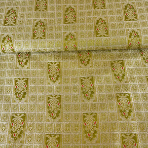 Pista Green Silver Jharokha Brocade Fabric NH-28915 - TradeUNO