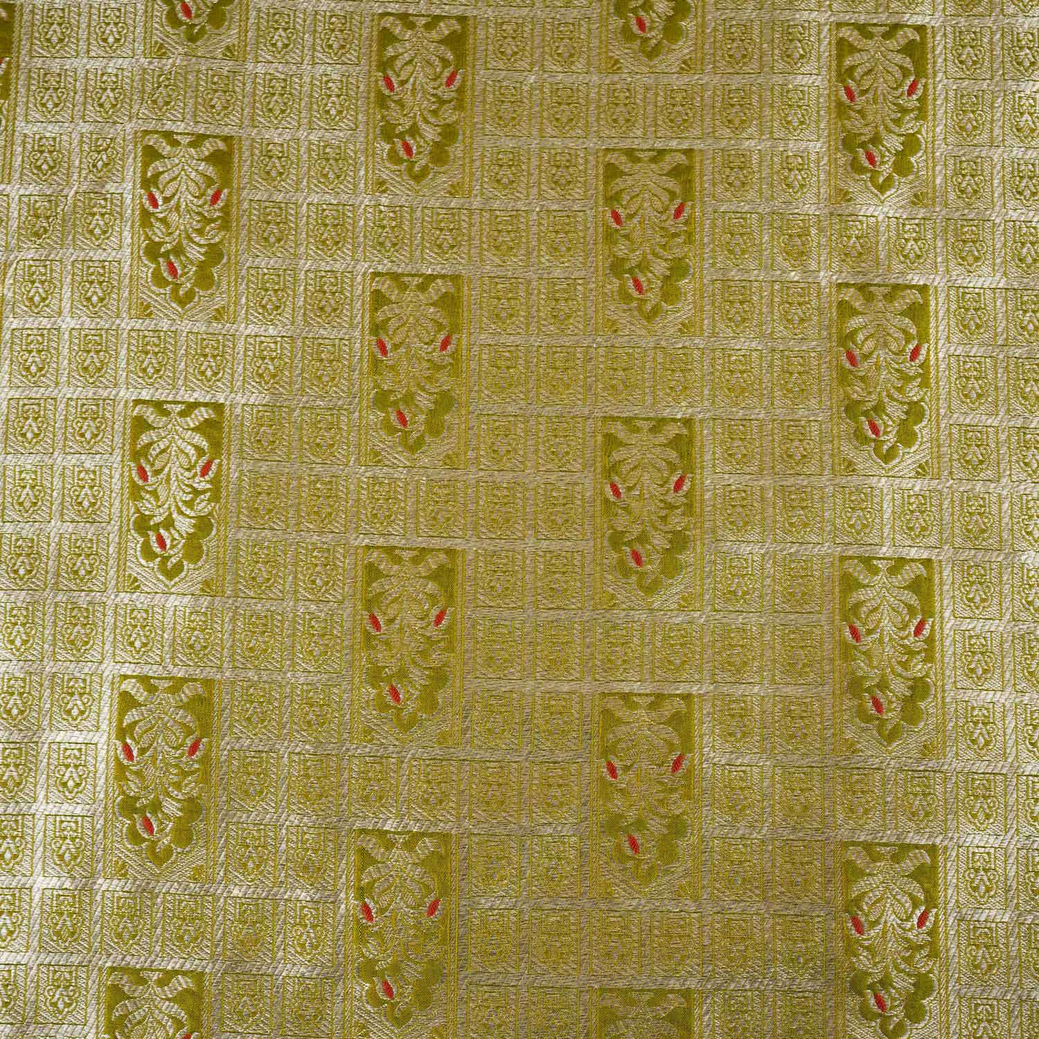 Pista Green Silver Jharokha Brocade Fabric NH-28915 - TradeUNO