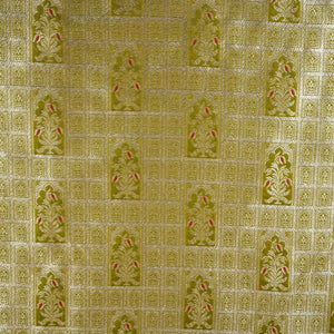 Pista Green Silver Jharokha Brocade Fabric NH-28915 - TradeUNO
