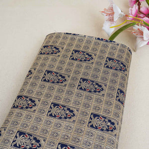 Navy Blue Silver Jharokha Brocade Fabric NH-28916 - TradeUNO