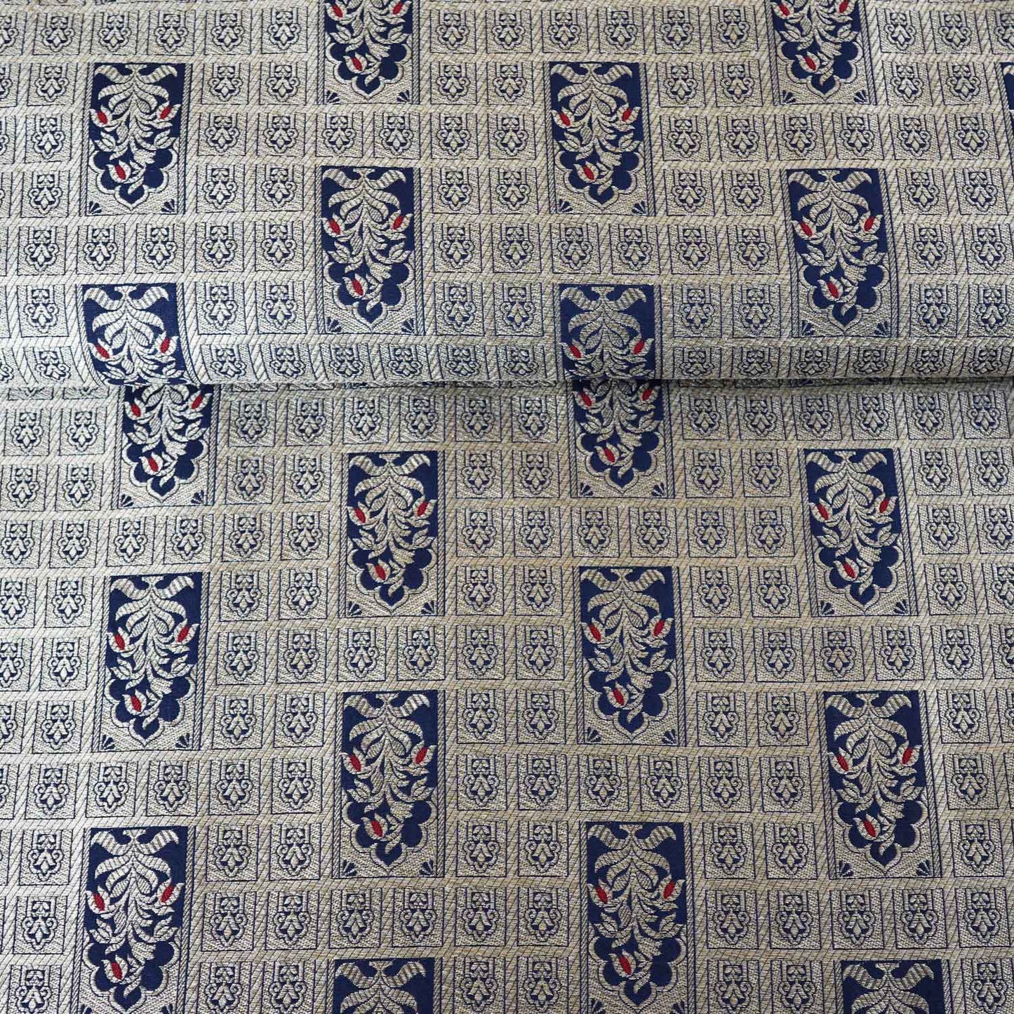 Navy Blue Silver Jharokha Fabric NH-28916