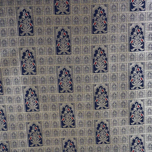 Navy Blue Silver Jharokha Brocade Fabric NH-28916 - TradeUNO