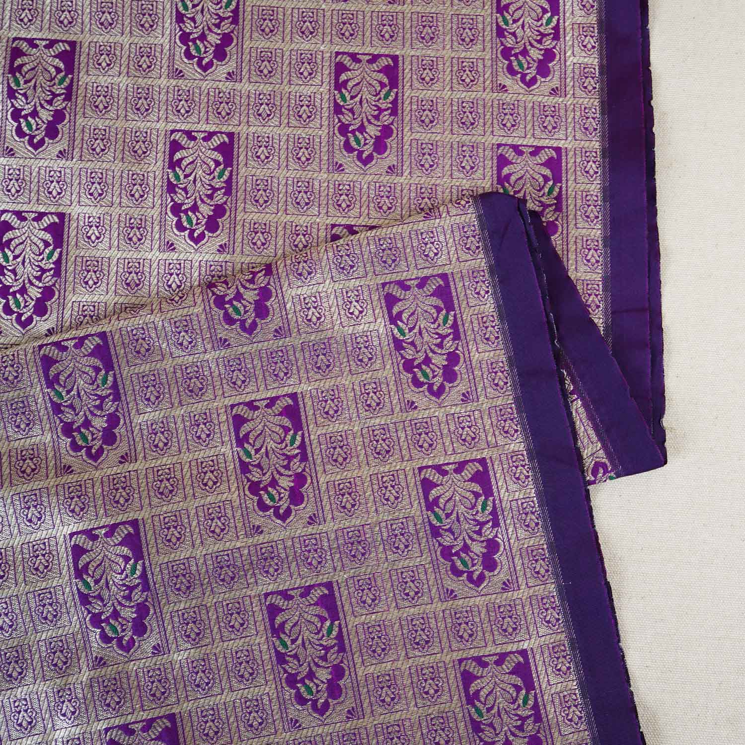 Purple Silver Jharokha Brocade Fabric NH-28917 - TradeUNO