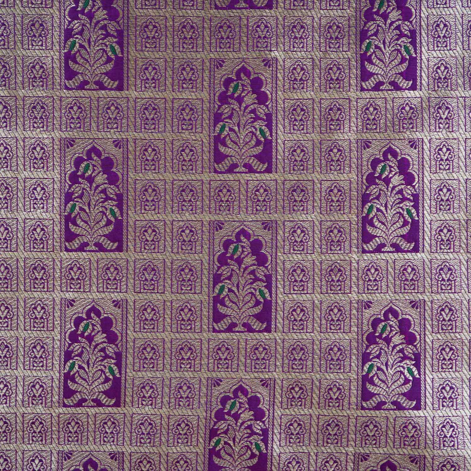 Purple Silver Jharokha Brocade Fabric NH-28917 - TradeUNO