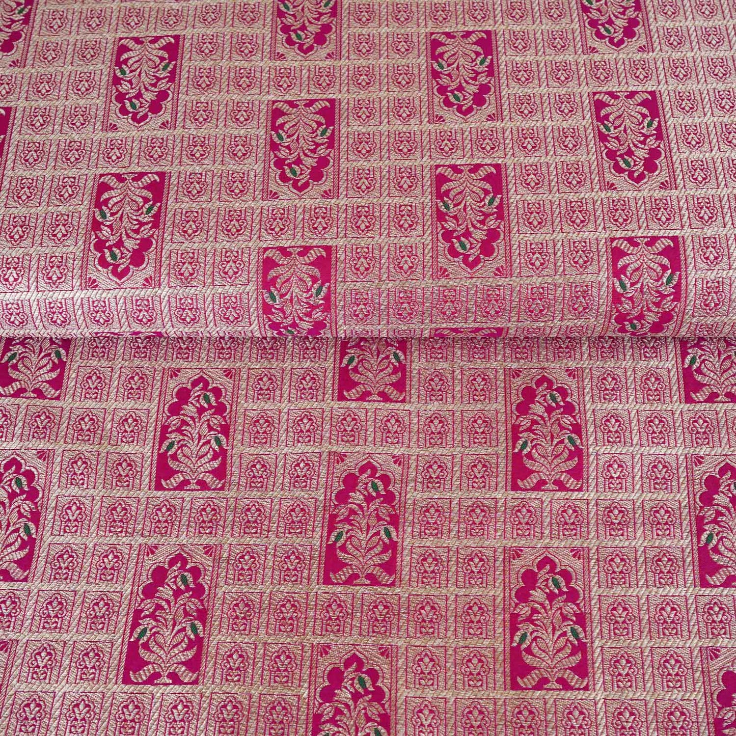 Magenta Pink Silver Jharokha Fabric NH-28919